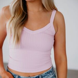 Nikibiki Ribbed Tank One Size Pink V Neckline Cropped Length Stretch NEW